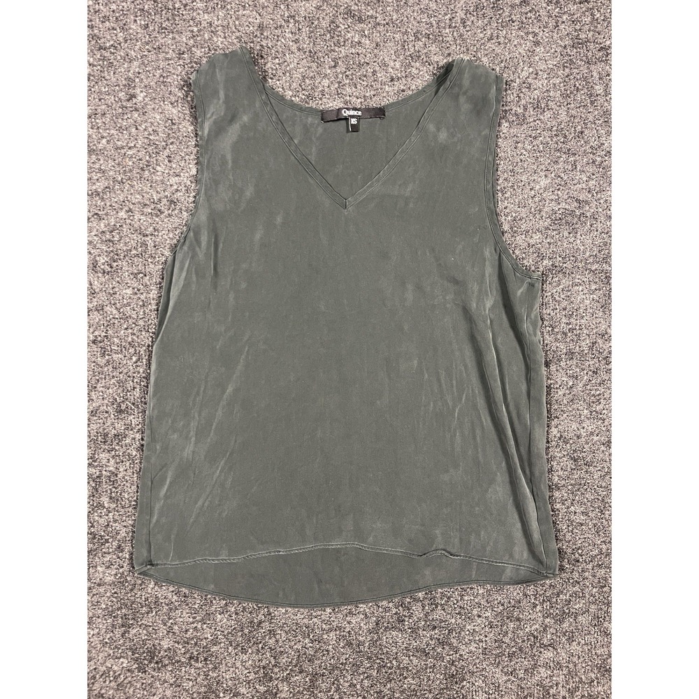 Quince Top Womens XS Green Silk Tank Sustainable Quiet Luxury Minimalist Classic